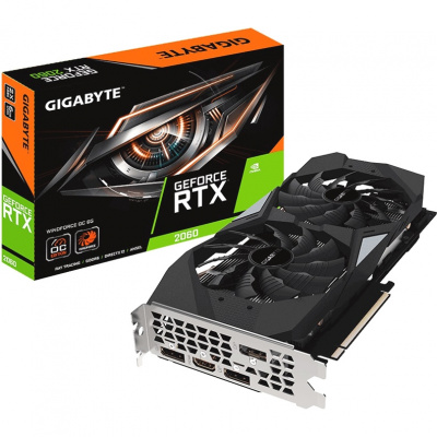  GIGABYTE GeForce RTX 2060 1770Mhz PCI-E 3.0 6144Mb 14000Mhz 192 bit HDMI 3xDisplayPort WINDFORCE OC (GV-N2060WF2OC-6GD)