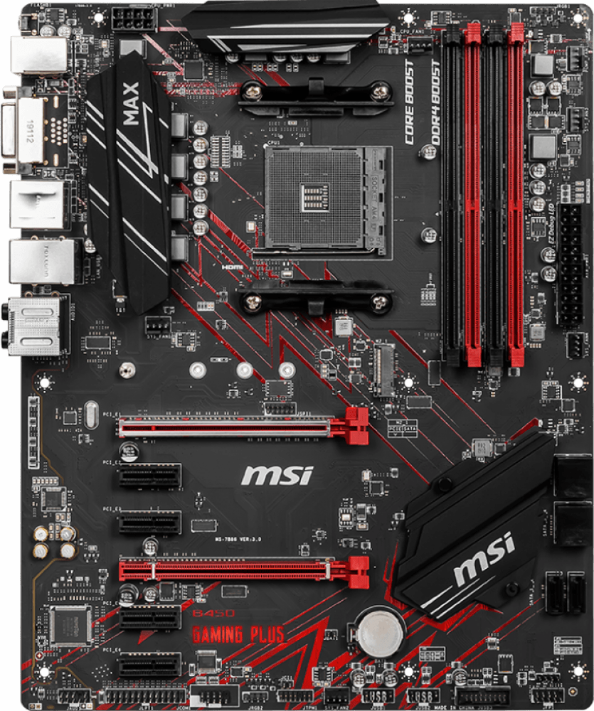   MSI B450 GAMING PLUS MAX Soc-AM4 AMD B450 4xDDR4 ATX AC`97 8ch(7.1) GbLAN RAID+DVI+HDMI