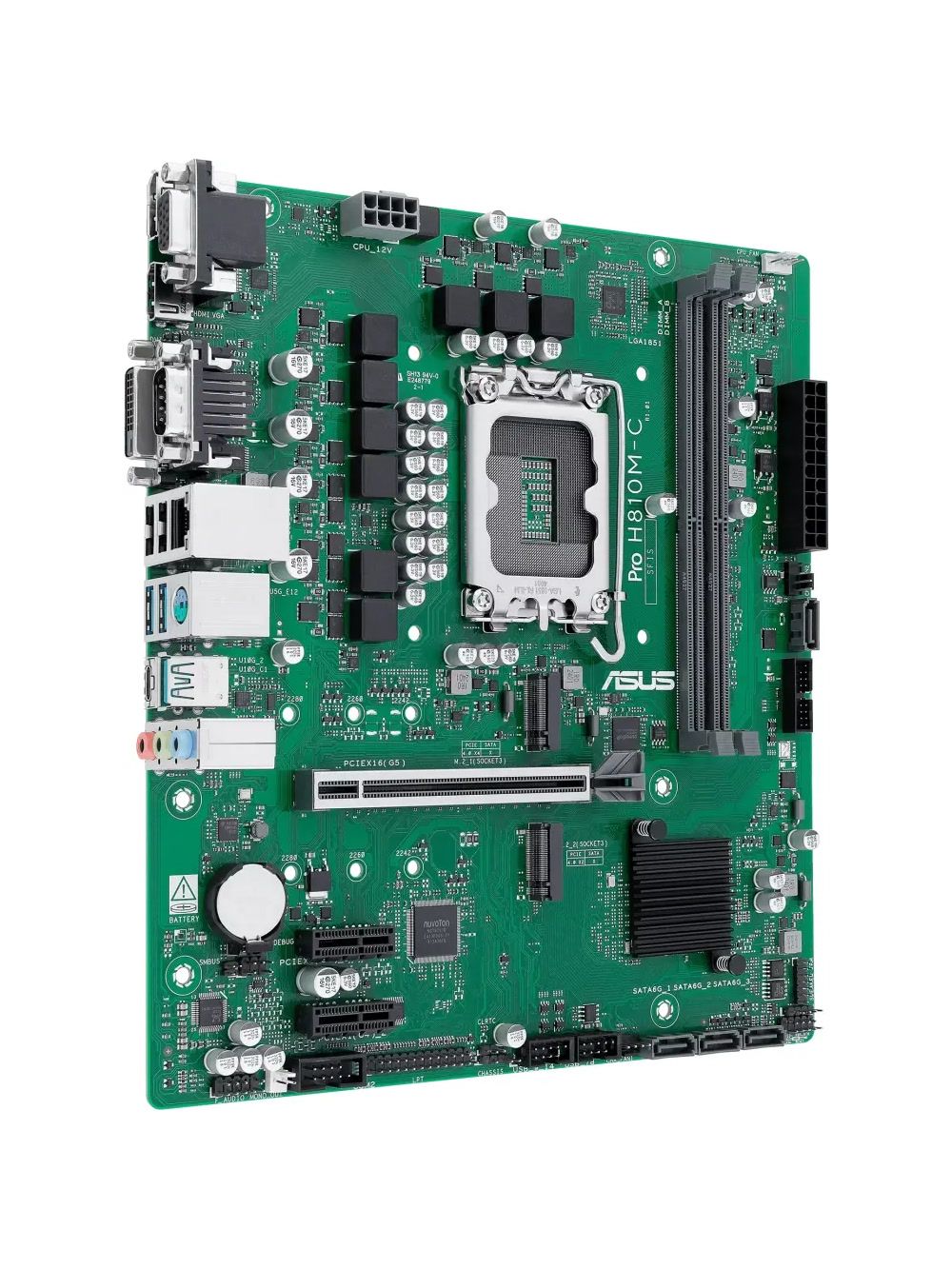 Материнская плата ASUS PRO H810M-C-CSM, LGA1851, H810, 2*DDR5, 4*SATA, 2*M.2, 2*USB 3.2, 2*USB 2.0, Type-C, 1*PCIx16, 2*PCIx1, DP+DVI-D+HDMI+VGA, mATX; 90MB1KHP-M0EAYC