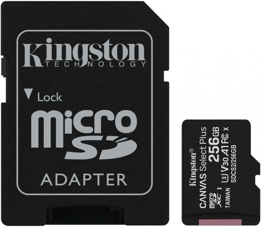   256Gb MicroSD Kingston Canvas Select Plus Class 10 + SD  (SDCS2/256GB)
