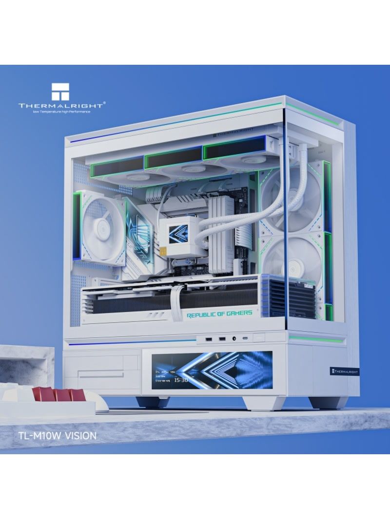 Корпус Thermalright M10 Vision FAN4-C, Mini-Tower, TG, LCD, 4x120mm ARGB, 2xUSB-A 3.0, 1xUSB Type-C, mATX, mITX White