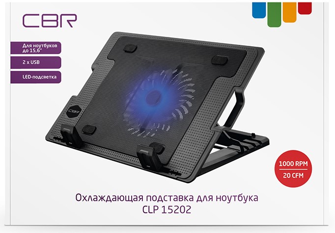 Охлаждающая подставка для ноутбука CBR CLP15202 до 15.6", 1 вентилятор, 2x USB, LED-подсветка, алюминий + пластик