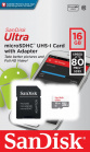 Карта памяти 16Gb MicroSD SanDisk Ultra Class 10 + адаптер (SDSQUNS-016G-GN3MA)