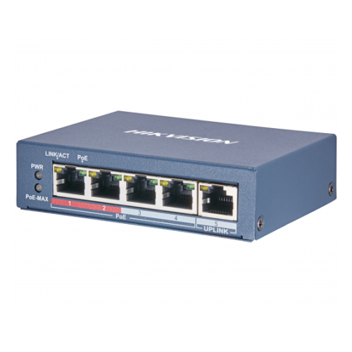 Коммутатор Hikvision DS-3E0505P-E/M 4 × Gigabit PoE-порта, 1 × Gigabit RJ45 порт