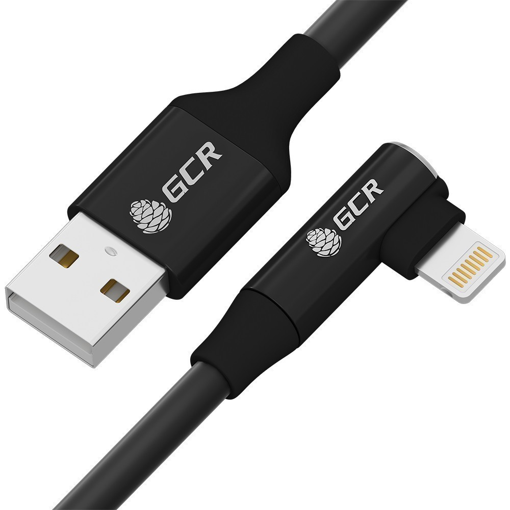 Кабель USB - Lightning угловой Greenconnect GCR-53436 , 0.7 м, черный,  для iPhone, iPad, Air