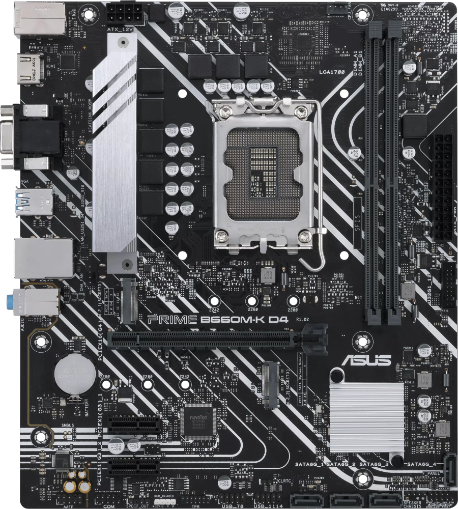 Материнская плата ASUS PRIME B660M-K D4 Socket 1700, Intel B660, 2xDDR4, PCI-E 4.0, 4xUSB 3.2 Gen1, VGA, HDMI, mATX