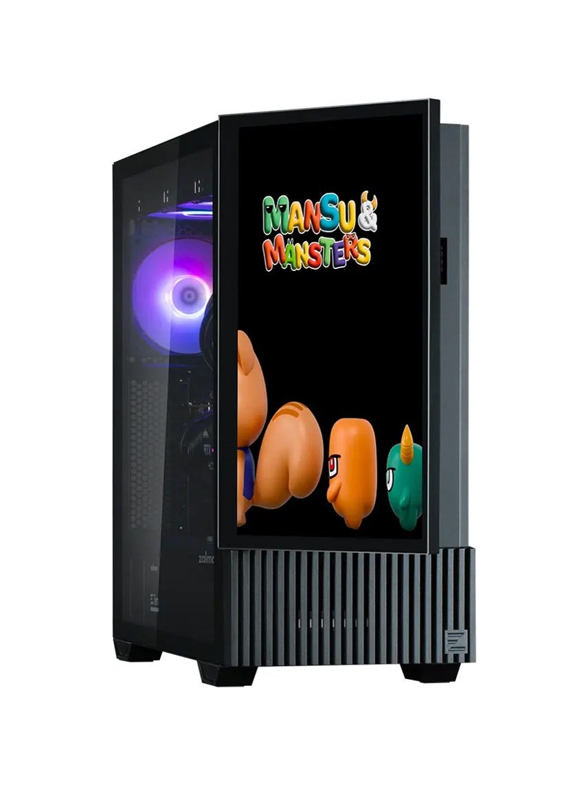 Корпус ZALMAN Z10 DS, ATX, BLACK, WINDOW, built-in 15.6-inch FHD display, 2x3.5", 2x2.5", 2xUSB3.0, 1xUSB 3.1 Type-C, FRONT 2x120mm, REAR 1x120mm ARGB