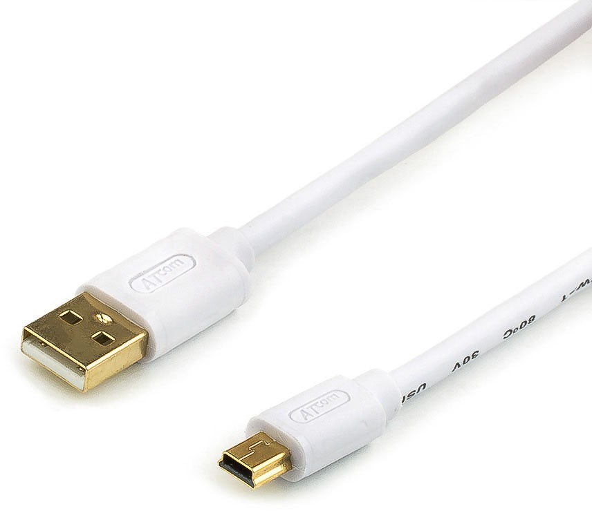 Кабель USB 2.0 A (M) - miniUSB B (M) ATCOM AT3740, 1.8 м, белый