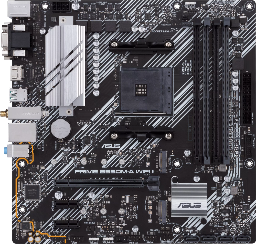   ASUS PRIME B550M-A WIFI II Socket AM4, AMD B550, 4xDDR4, PCI-E 4.0, Wi-Fi, Bluetooth, 4xUSB 3.2 Gen1, 2xUSB 3.2 Gen2, VGA, DVI, HDMI, mATX