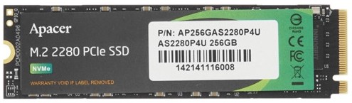  SSD 256Gb Apacer AS2280P4U (AP256GAS2280P4U-1)  SSD, M.2, 256 , PCI-E x4, NVMe, : 3500 /, : 1200 /