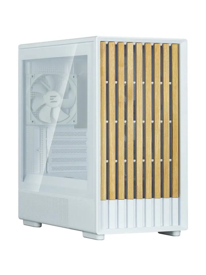 Корпус ZALMAN P10 NAMU, MATX, WHITE, WINDOW, FRONT COVER WALNUT, 2x3.5", 3x2.5", 1xUSB TYPE-C, 1xUSB3.0, FRONT 2x120mm, REAR 1x120mm ARGB