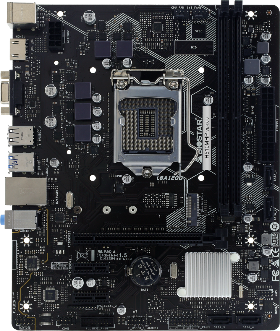 ����������� ����� Biostar H510MHP Socket 1200, Intel H510, 2xDDR4, PCI-E 4.0, 2xUSB 3.2 Gen1, VGA, HDMI, mATX