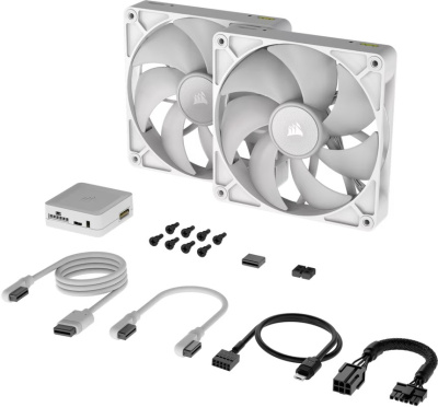 ����� ��� �������/ Case Cooler Corsair iCUE LINK RX140 RGB (140x140x25mm, 4-pin PWM, RGB, 94.7CFM, 36dBA, 1700RPM, White, 2pcs)