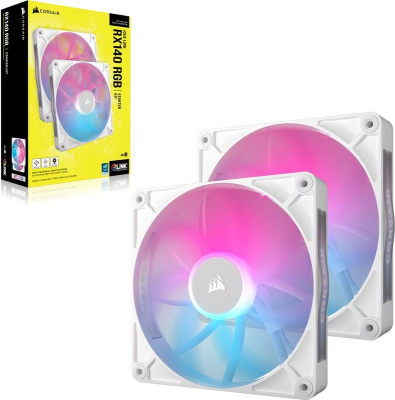 ����� ��� �������/ Case Cooler Corsair iCUE LINK RX140 RGB (140x140x25mm, 4-pin PWM, RGB, 94.7CFM, 36dBA, 1700RPM, White, 2pcs)
