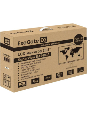 ������� 23.8" ExeGate SuperView EA2400A {IPS 1920x1080 75Hz 5ms 16:9 250cd 1000:1 178/178 D-Sub HDMI webcam AudioOut} [EX298879RUS]