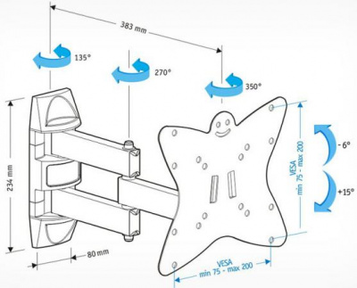 ��������� Holder LCDS-5038 �������� ��� �� �� 20-37" ��������� �� ����� 383�� ������ +6�/-15� ������� 350� �� 30��