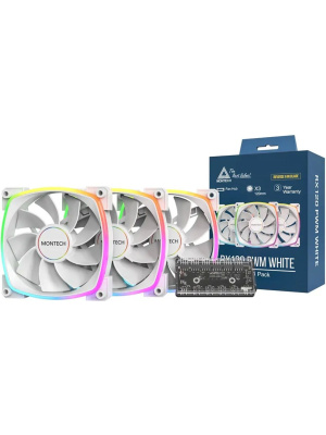 �������� ������������ (3 ��.) Montech RX120 PWM Reverse White / 120mm, 4pin PWM, 3pin ARGB, 800-1600RPM, 59.0CFM, 27.0dBA, Rifle bearing / RX120W3P