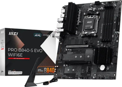 ����������� ����� MSI PRO B840-S EVO WIFI6E, Socket AM5, AMD B840, ATX, Ret 