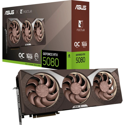 ���������� ASUS NVIDIA GeForce RTX 5080 Noctua Edition OC 16GB (RTX5080-O16G-NOCTUA), GDDR7, OC, Ret (90YV0M32-M0NA00)