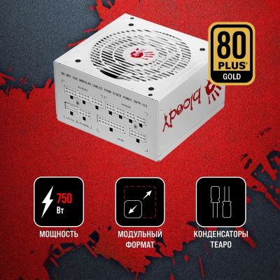 ���� ������� Bloody ATX 750W BD-PS750G 80+ gold (20+4pin) APFC 120mm fan 6xSATA Cab Manag RTL BD-PS750G-MW