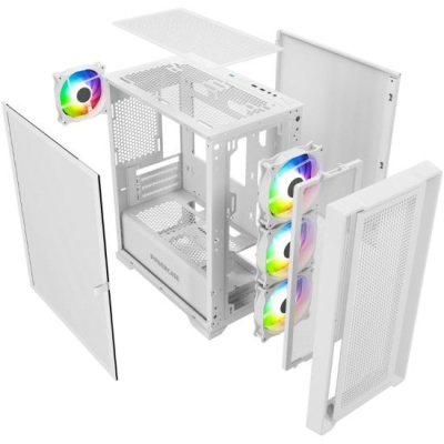 ������ Powercase Alisio Micro X4W V2, Tempered Glass, 4� 120mm ARGB fans, ARGB HUB, �����, mATX (CAMCXW-A4)