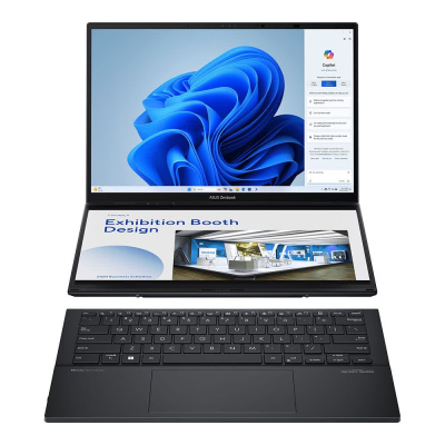 Ноутбук ASUS ZenBook Duo UX8406MA-PZ058X, 14" (2880x1800) OLED 120 Гц/Intel Core Ultra 9 185H/32 ГБ LPDDR5X/2048 ГБ SSD/Intel Arc Graphics/Windows 11 Pro, Серый (90NB12U1-M00RB0)