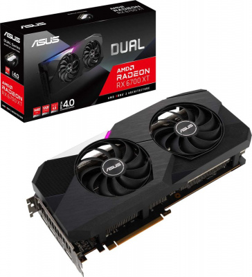  RX 6700XT 12288Mb Asus PCI-E 4.0 DUAL-RX6700XT-12G AMD Radeon 256 GDDR6 1650/16000/HDMIx1/DPx3/HDCP Ret