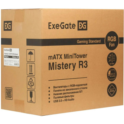 ������ Exegate EX294383RUS ������ Minitower ExeGate Mistery R3 (mATX, ��� ��, 2*USB+1*USB3.0