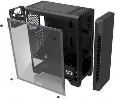  MidiTower Zalman S3 TG TEMPERED GLASS WINDOW black (ATX, mATX, Mini-ITX, USB2.0 x2, USB3.0x1,  ) (S3 TG)