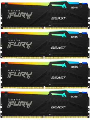 ������ ����������� Kingston 64GB 5200MT/s DDR5 CL40 DIMM (Kit of 4) FURY Beast RGB XMP (KF552C40BBAK4-64)