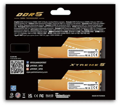 ����������� ������ Patriot Viper Xtreme 5 Aurum VXA564G6030K DDR5 - 2x 32�� 6000���, DIMM, Aurum, Ret