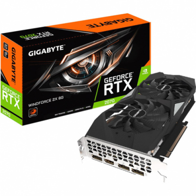  GIGABYTE GeForce RTX 2070 8192Mb, Windforce OC 8G 1xHDMI, 3xDP, VR-Link (USB C) V2.0 (GV-N2070WF2-8GD V2.0)