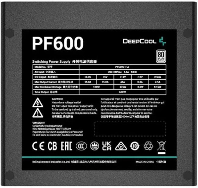 ���� ������� DeepCool GamerStorm PF600X, ATX 2.52, 600W, 80+ BRONZE, ������, retail