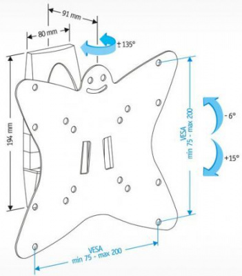 ��������� Holder LCDS-5036 ����� ��� �� �� 19-37" ��������� �� ����� 91�� ������ +6�/-15� ������� 135� �� 30��
