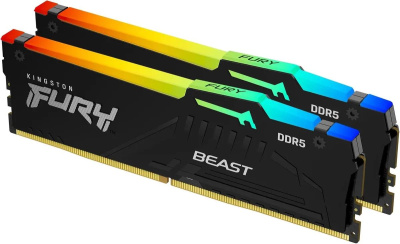 ������ 64Gb Kingston FURY Beast Black RGB, DDR5, DIMM, PC48000, 6000Mhz, EXPO CL36 (Kit of 2) (KF560C36BBEAK2-64) (retail)