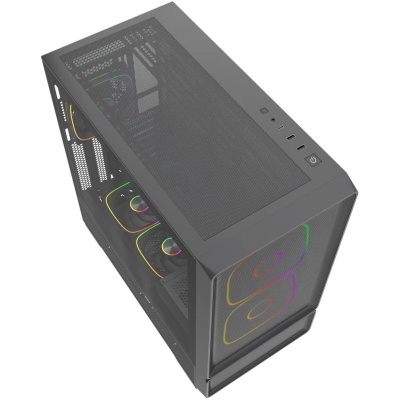 ������ Powercase AX5, Black, TG, Type-C, 2x 140mm +3x 120mm ARGB PWM Fans, Nylon filters, ������, ATX  (CJXA-A5)