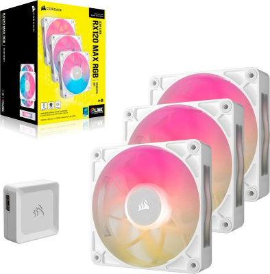 ����� ��� �������/ Case Cooler Corsair iCUE LINK RX120 MAX RGB (120x120x30mm, 4-pin PWM, RGB, 71.3CFM, 29.5dBA, 2000RPM, White, 3pcs)