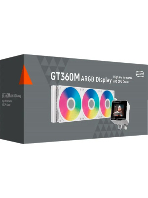 ������� ���������� PCCooler GT360M ARGB Display WH (300W, 360mm, LED temp., White, ARGB/ Fans: 3x120mm, 75.8CFM, 33.7dBA, 2200RPM/ Pump height 85mm, 15dBA, 2600RPM, Rad thickness 27mm/ S: 1851, 1700, 1200, 115X, AM5, AM4)