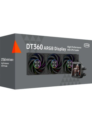 ������� ���������� PCCooler DT360 ARGB Display BK (300W, 360mm, LED temp., Black, ARGB/ Fans: 3x120mm, 83.83CFM, 3000RPM/ Pump height 62mm, 15dBA, 2600RPM, Rad thickness 27mm/ S: 1851, 1700, 1200, 115X, AM5, AM4)