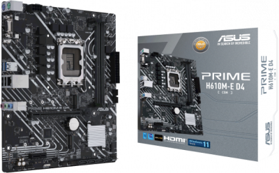   ASUS PRIME H610M-E D4-CSM Socket 1700, Intel H610, 2xDDR4, PCI-E 4.0, 2xUSB 3.2 Gen1, VGA, HDMI, DisplayPort, mATX