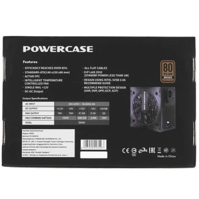 ���� ������� Powercase PB500 (80 Plus Bronze, ATX 2.31, 500W, APFC, DC-DC, 120mm Fan) / PS-500B-DC