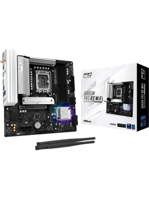 ����������� ����� ASROCK B860M PRO RS WIFI, LGA1851, B860, 4*DDR5, 4*SATA, 4*M.2, 6*USB 3.2, 2*USB 2.0, Type-C, 2*PCIx16, 1*M.2 (Key E), HDMI+DP, mATX