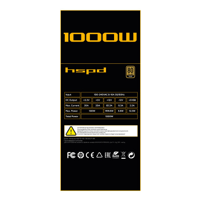 ���� ������� �� HSPD HSI-1000GF-BK 1000W 80+ Gold, black