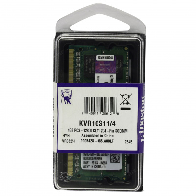   4GB Kingston ValueRAM KVR16S11/4 DDR3 SODIMM PC3-12800, 1600MHz