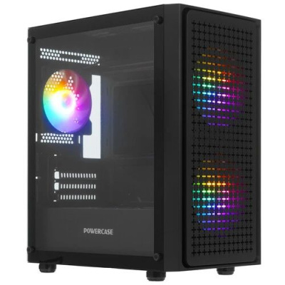������ Powercase Mistral Micro EM20, Tempered Glass, 2x140mm + 1�120mm FRGB fan, ������, mATX  (CMMEM20B-L3)