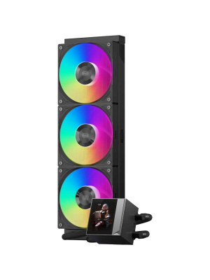 ������� ���������� PCCooler DC360 Pro ARGB Display BK (310W, 360mm, LED, Black, ARGB/ Fans: 3x120mm, 90.56CFM, 39.8dBA, 2500RPM/ Pump height 65mm, 15dBA, 2600RPM, Rad thickness 27mm/ S: 1851, 1700, 1200, 115X, AM5, AM4)