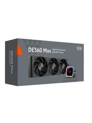 ������� ���������� PCCooler DE360 MAX BK (300W, 360mm, Black, ARGB Pump, Fans: 3x120mm, 66CFM, 34.3dBA, 2200RPM/ Pump height 54mm, 15dBA, 2600RPM, Rad thickness 27mm/ S: 1851, 1700, 1200, 115X, AM5, AM4, AM3)