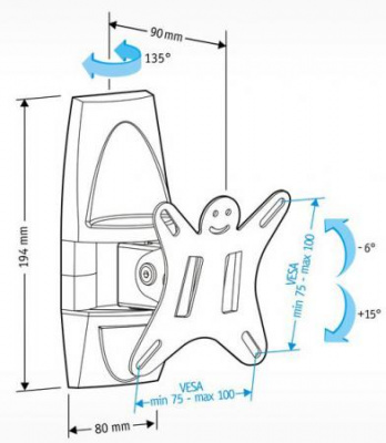 ��������� Holder LCDS-5003 ����������� ��� �� �� 10-26" ��������� �� ����� 90�� ������ 15� ������� 135� �� 25��