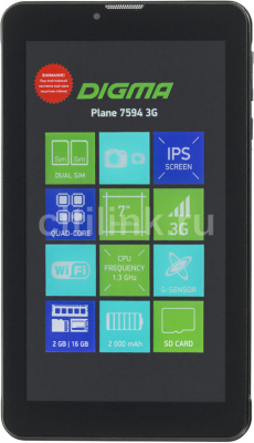  Digma Plane 7594 3G SC7731E (1.3) 4C/RAM2Gb/ROM16Gb 7" IPS 1024x600/3G/Android 9.0//2Mpix/0.3Mpix/BT/GPS/WiFi/Touch/microSD 128Gb/minUSB/2000mAh