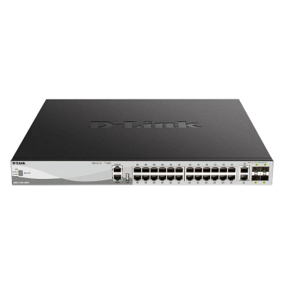 ���������� D-Link DGS-3130-30PS/B2A ����������� L3 ����������� ���������� � 24 ������� 10/100/1000Base-T, 2 ������� 10GBase-T � 4 ������� 10GBase-X SFP+ (24 ����� PoE 802.3af/at, PoE-������ 370 ��; 740 �� � DPS-700)